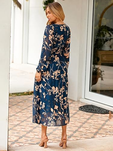Simple Women's Floral Long Sleeve Maxi Dress Floral