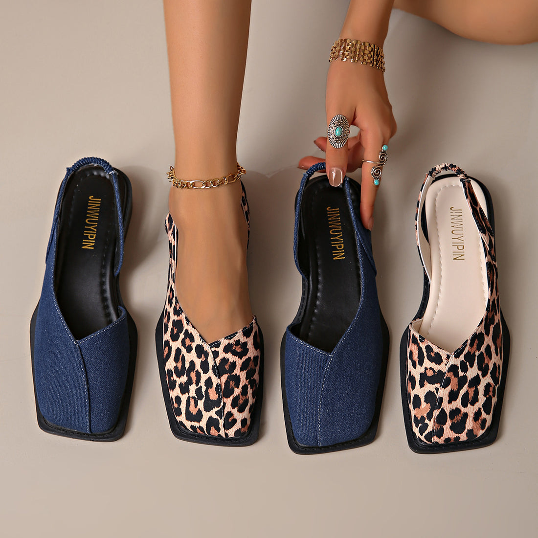 New Women's Closed-toe Square-toe Sandals